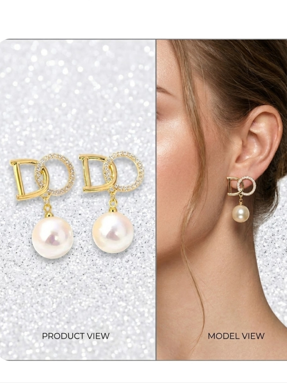Gold-plated Crystal Pearl Designer Earrings With Silver Post